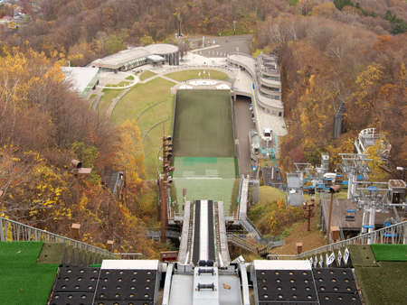 Hokkaido,Japan-November 8, 2020: Okurayama Ski Jump Stadium in Sapporo, Hokkaido, Japanのeditorial素材