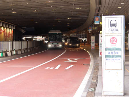 Hokkaido,Japan-November 8, 2020: New Chitose Airport Bus Stops in the morningのeditorial素材