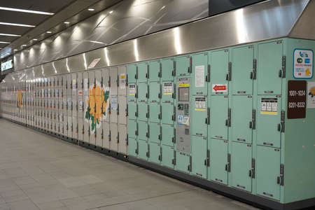 Kyoto,Japan-November 23, 2020: Many Coin-operated lockers installed in Kyotoのeditorial素材