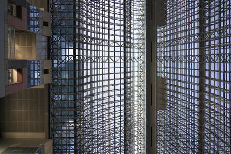 Kyoto,Japan-November 18, 2020: Modern steel and glass roof inside JR Kyoto train station, Japan.のeditorial素材