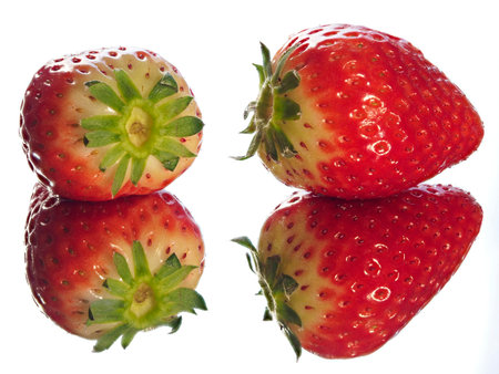 Tokyo,Japan-February 5, 2021: Closeup of Japanese strawberries on white backgroundの写真素材