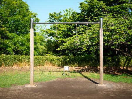 Tokyo,Japan-May 14, 2021: Isolated flying rings or still rings in a parkの写真素材