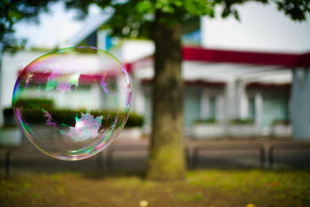 Tokyo,Japan-June 18, 2021: Flying transparent big bubble soap