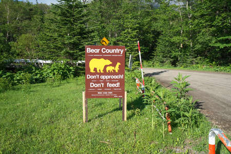Hokkaido,Japan - June 21, 2021: Beware of wild brown bears board in Shiretoko, Hokkaido, Japanのeditorial素材