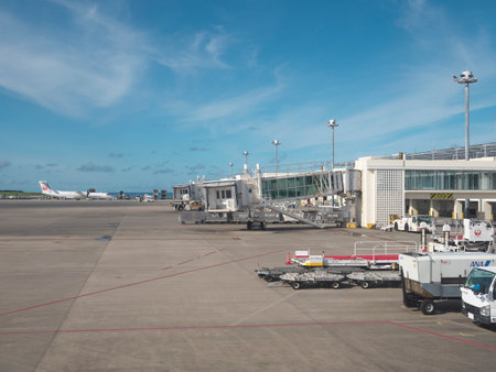 Okinawa,Japan - July 11, 2021: Boarding bridges at Ishigaki Airport, Okinawa, Japanのeditorial素材