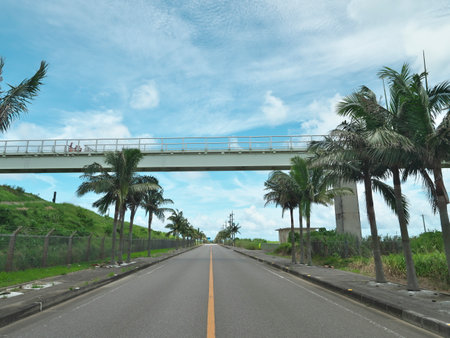 Okinawa,Japan - July 12, 2021: Approach Lighting System of Ishigaki airport, Okinawa, Japanの写真素材