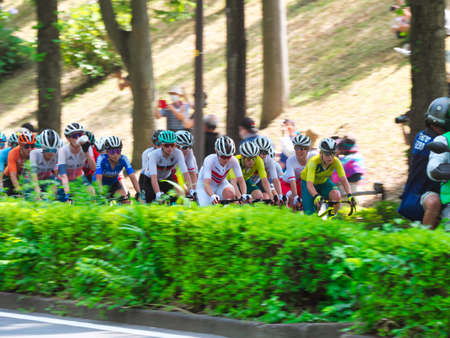 Tokyo,Japan-July 25, 2021: Peloton of Women's road race. Almost 20km away from the start.のeditorial素材