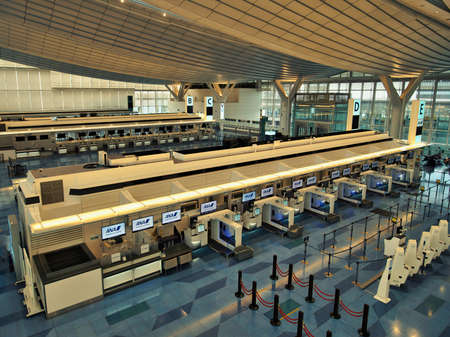 Tokyo,Japan - November 3, 2021: Check-in counters at Tokyo Haneda international airport Terminal 3のeditorial素材
