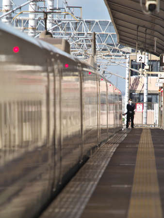 Aichi,Japan - November 24, 2021: JR Tokaido shinkansen stopping at Mikawa-Anjo stationのeditorial素材