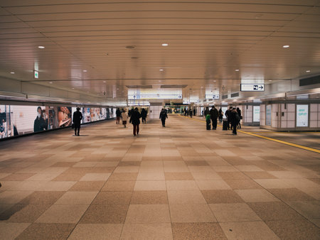 Tokyo, Japan - February 6, 2022: JR Shinjuku station east-west free passage in the morning in Tokyo, Japanのeditorial素材
