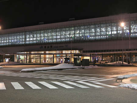 Toyama, Japan -February 19, 2022: JR Toyama station in snow at dawnのeditorial素材