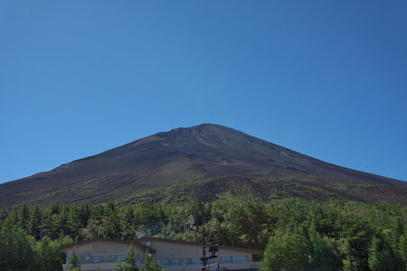 Yamanashi,Japan - September 16, 2022: Summit of Mt. Fuji viewed from the fifth station of Mt. Fujiの写真素材