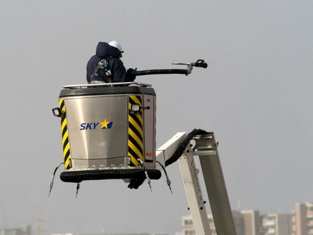 Fukuoka, Japan - December 23, 2022: Snow blower or Deicer at Fukuoka airport, Fukuoka, Japanのeditorial素材
