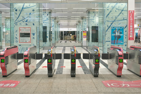 Fukuoka, Japan - December 22, 2022: Automatic ticket gates of Hakata Station, Fukuoka, Japan
