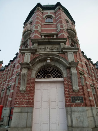 Iwate, Japan - March 8, 2023: Red brick building classic old Bank of Iwate in Morioka city at sunrise.のeditorial素材