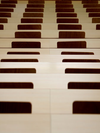 Tokyo, Japan - April 11, 2023: Chairs in a lecture room in a schoolの写真素材