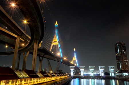 Bhumibol Bridge, Bangkok, Thailand の写真素材