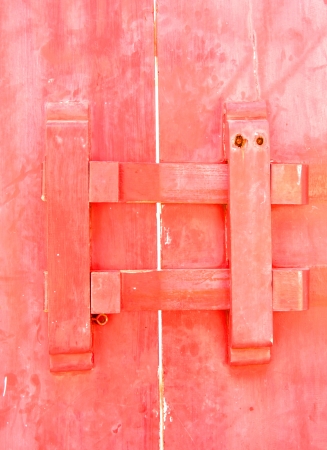 Closed up antique wooden door lockedの写真素材