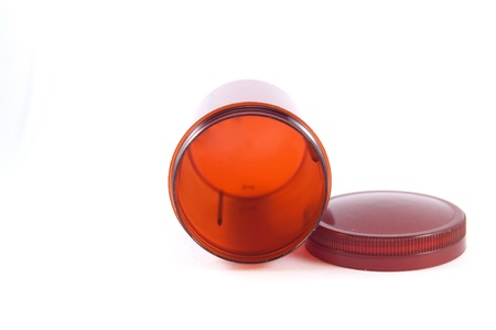 Open brown plastic bottle for medicine dispensingの写真素材