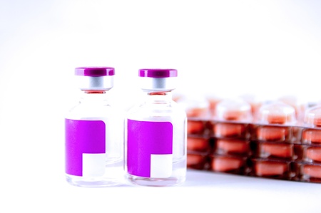 Purple label injection on blister backgroundの写真素材