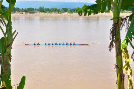 NONGKHAI,THAILAND-OCT 20 : Traditional Thai long boats compete at Nongkhai province at Meakhong...