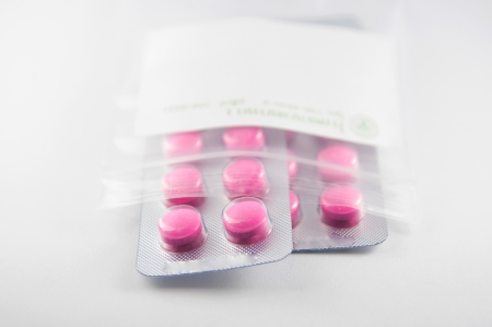 Medicine tablet blister pack in dispensing plastic bagの写真素材