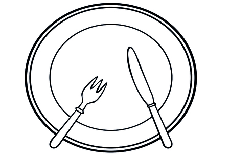 Fork and knife on dishのイラスト素材
