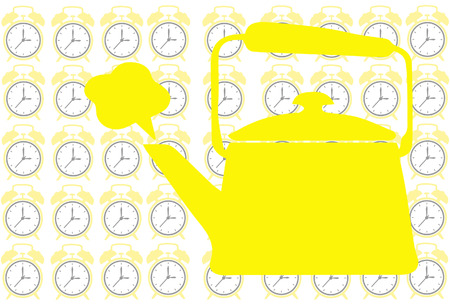 Tea pot on clock background show tea time conceptのイラスト素材