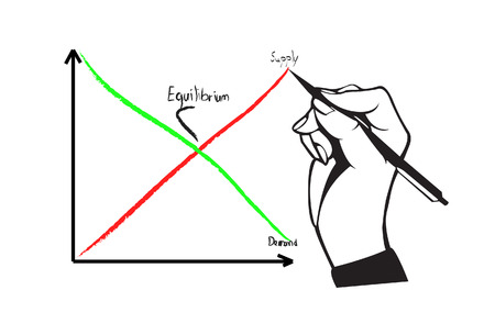 Hand with pen drawing demand supply graphのイラスト素材