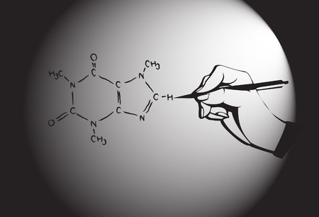 Chemical structure drawing with hand and penのイラスト素材