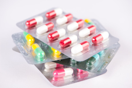 Closed up medicine blister pack show medicine background