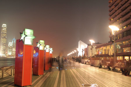 HONG KONG - Jan 17: The Avenue of Stars at night. January 17,2015 in Hong Kongのeditorial素材