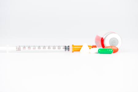 injection syringe and medicine backgroundの写真素材