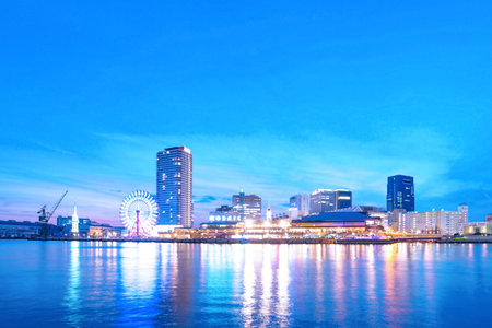 KOBE, JAPAN - JAN31,2016: The Night View Of Kobe Harbor Land on January 31, 2016 in Kobe, Japan.のeditorial素材