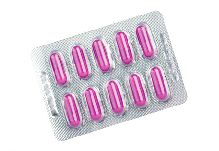 Purple capsule in blister pack