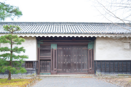 Old wood door in Ninomaru Palace at Nijo Castle in Kyotoのeditorial素材