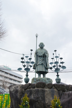 OSAKA,JAPAN - February 3, 2016 : Kobo-Daishi Statue in Shitennoji Temple Osaka, Japanのeditorial素材