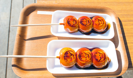 Tanuki Dango at Tanuki Tea House at Kawaguchiko Tenjoyama Park , Japanの写真素材