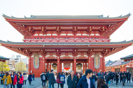 Tokyo, Japan - Jan 28 2016: People visit Sensoji Temple in Asakusa, Tokyo. Senso ji is a famous Buddhist temple in Tokyo,Japanのeditorial素材