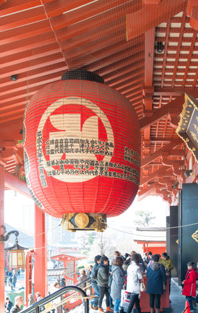 Tokyo, Japan - Jan 28 2016: People visit Sensoji Temple in Asakusa, Tokyo. Senso ji is a famous Buddhist temple in Tokyo,Japanのeditorial素材