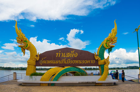 NONGKHAI,THAILAND-OCTOBER 06:Serpent or Naga statue a symbol of Buddhism on October 06,2017 in Nongkhai,Thailandのeditorial素材