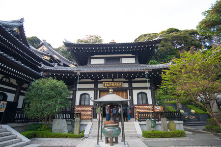 Kamakura, Japan - November 07, 2018: Amido-do hall  in Haze-dera temple or Hase-kannon temple in Kamakura,Japanのeditorial素材