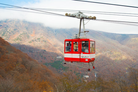 NIKKO, JAPAN - NOVEMBER 08, 2018: Ropeway to Akechi-daira Viewpoint and see Kegon waterfall at Nikko,Japanのeditorial素材