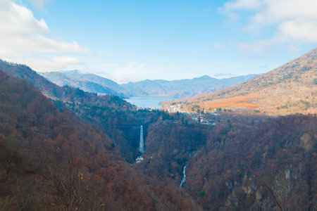 Kegon Falls and Chuzenji lake view at Akechidaira Ropeway, Nikko, Japan.のeditorial素材