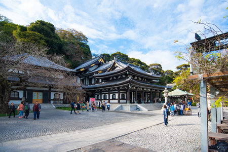 Kamakura, Japan - November 07, 2018:People visiting Kanon-do hall in Haze-dera temple or Hase-kannon temple in Kamakura,Japanのeditorial素材
