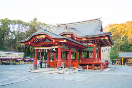 KAMAKURA , JAPAN - NOVEMBER 07, 2018: Maiden hall of Tsurugaoka Hachimangu shrine, popular tourist attraction of Kamakura,Japanのeditorial素材