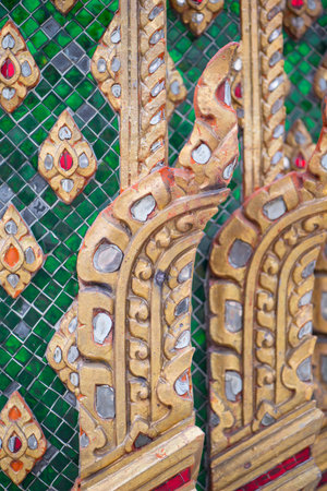 Thai pattern on wall of church at  Wat Rakhang Khositaram Bangkok ,Thailandのeditorial素材
