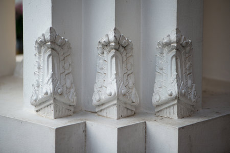 Thai pattern on wall of church at  Wat Rakhang Khositaram Bangkok ,Thailandのeditorial素材