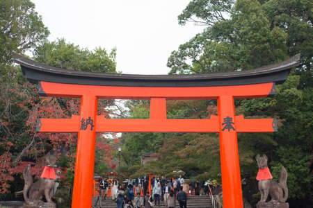 KYOTO, JAPAN - September 12, 2018: Red torii at Fushimi Inari-taisha shrine in Kyoto,Japanのeditorial素材