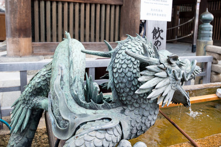 Kyoto, Japan - November 12, 2018: Dragon fountain at the entrance to Kiyomizu-dera Temple in Kyoto, Japanのeditorial素材
